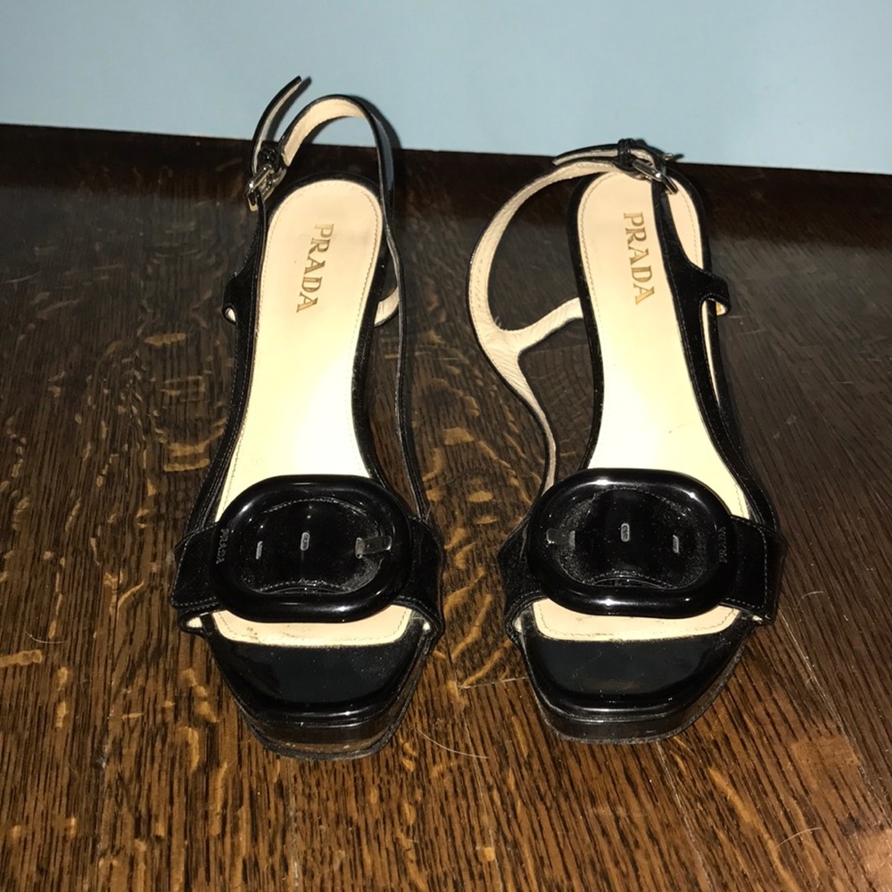 Black Patent Prada Wedges